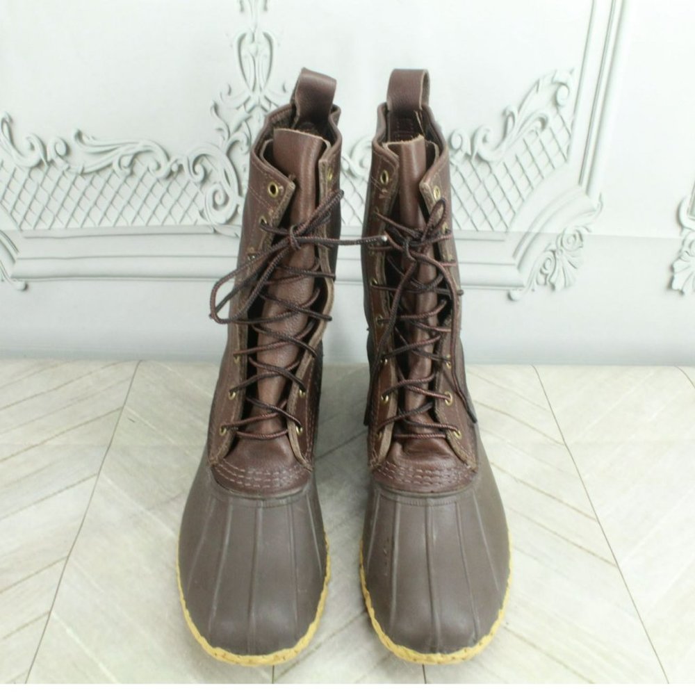 LL Bean Brown Leather Lace Up Unlined Mid Calf Hunting Duck Boots Size 10 N - Picture 5 of 9